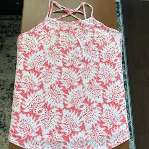 Lane Bryant Coral and White Palm Print Tank